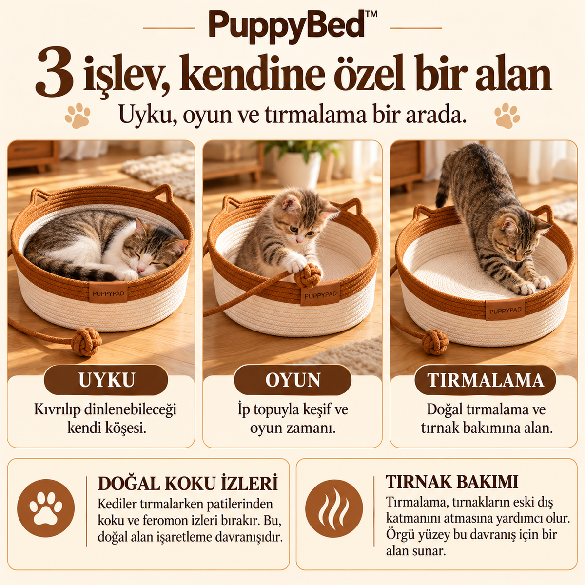 PuppyBed uyku oyun tırmalama ve doğal koku izleri