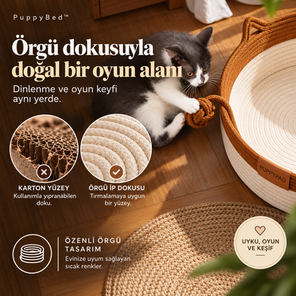 PuppyBed örgü kedi yatağı ve oyun alanı